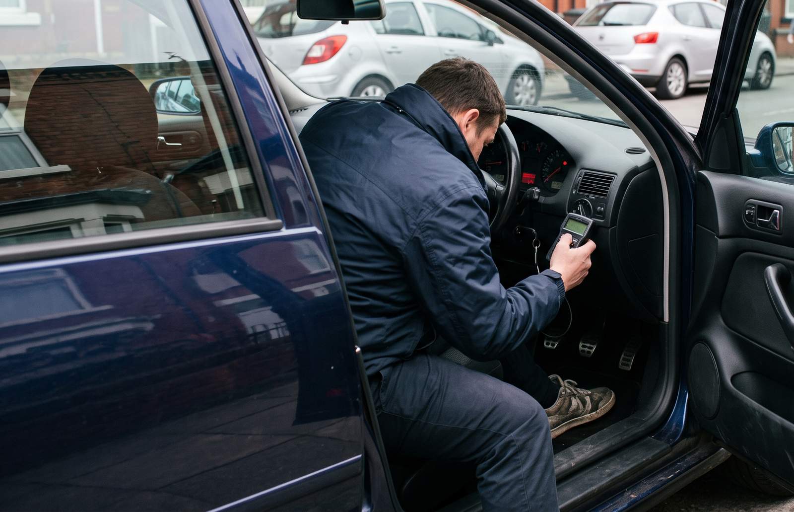 Man clocking a car