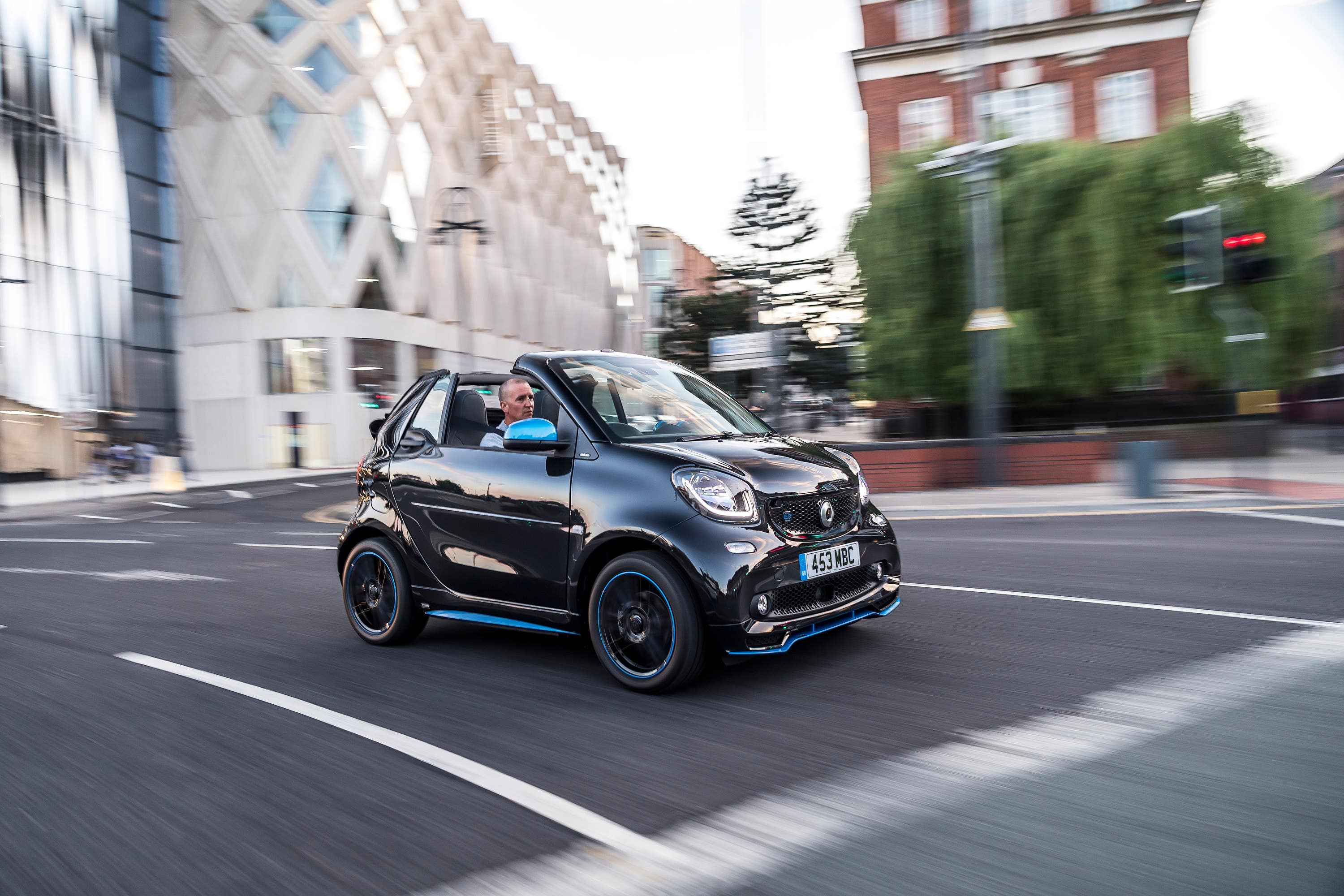 Black Smart Fortwo Electric driving