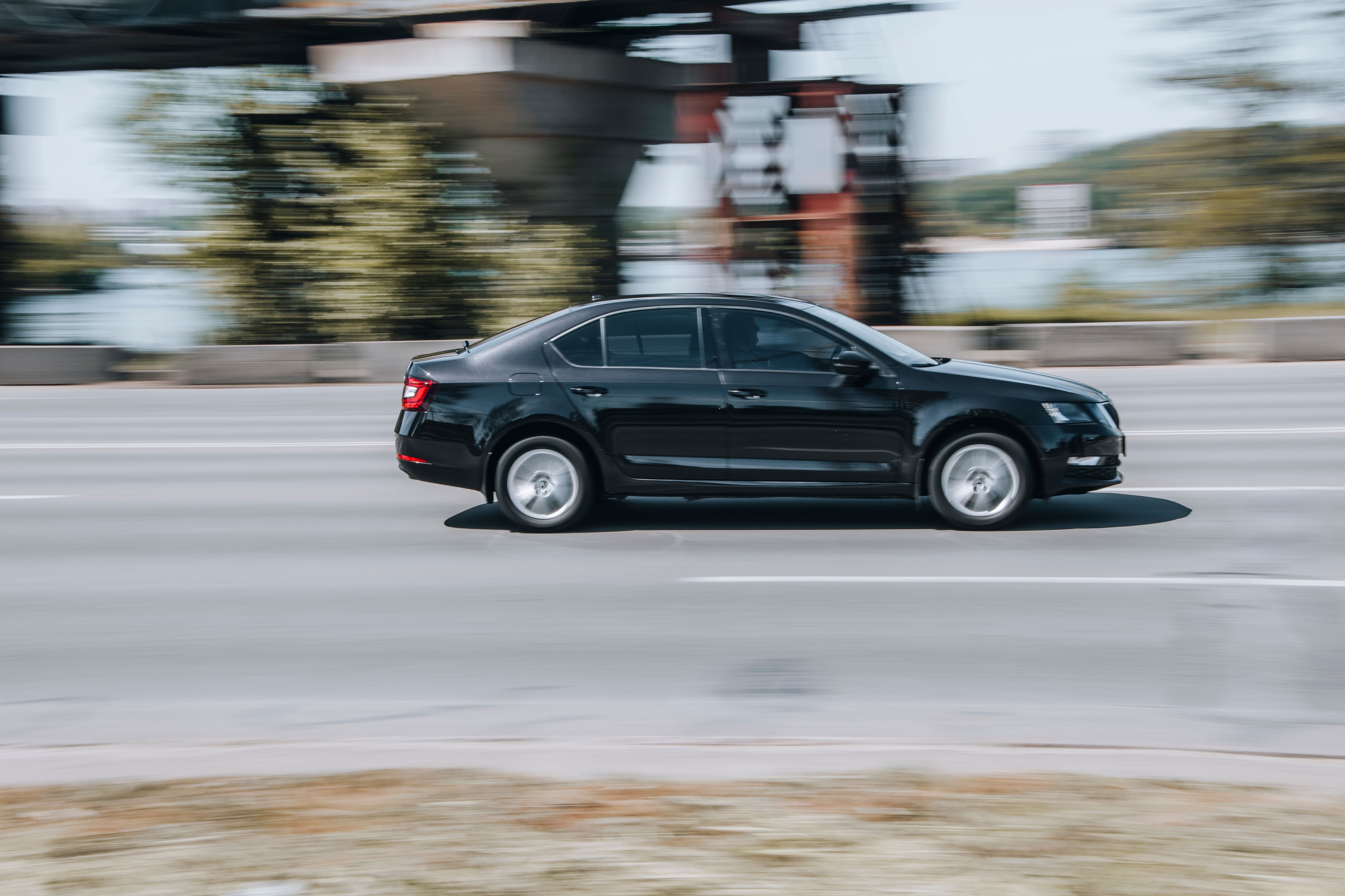 black car on the road
