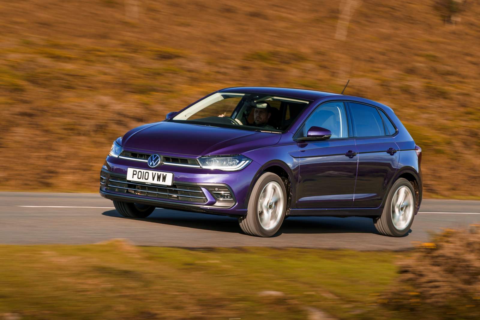 purple car on road