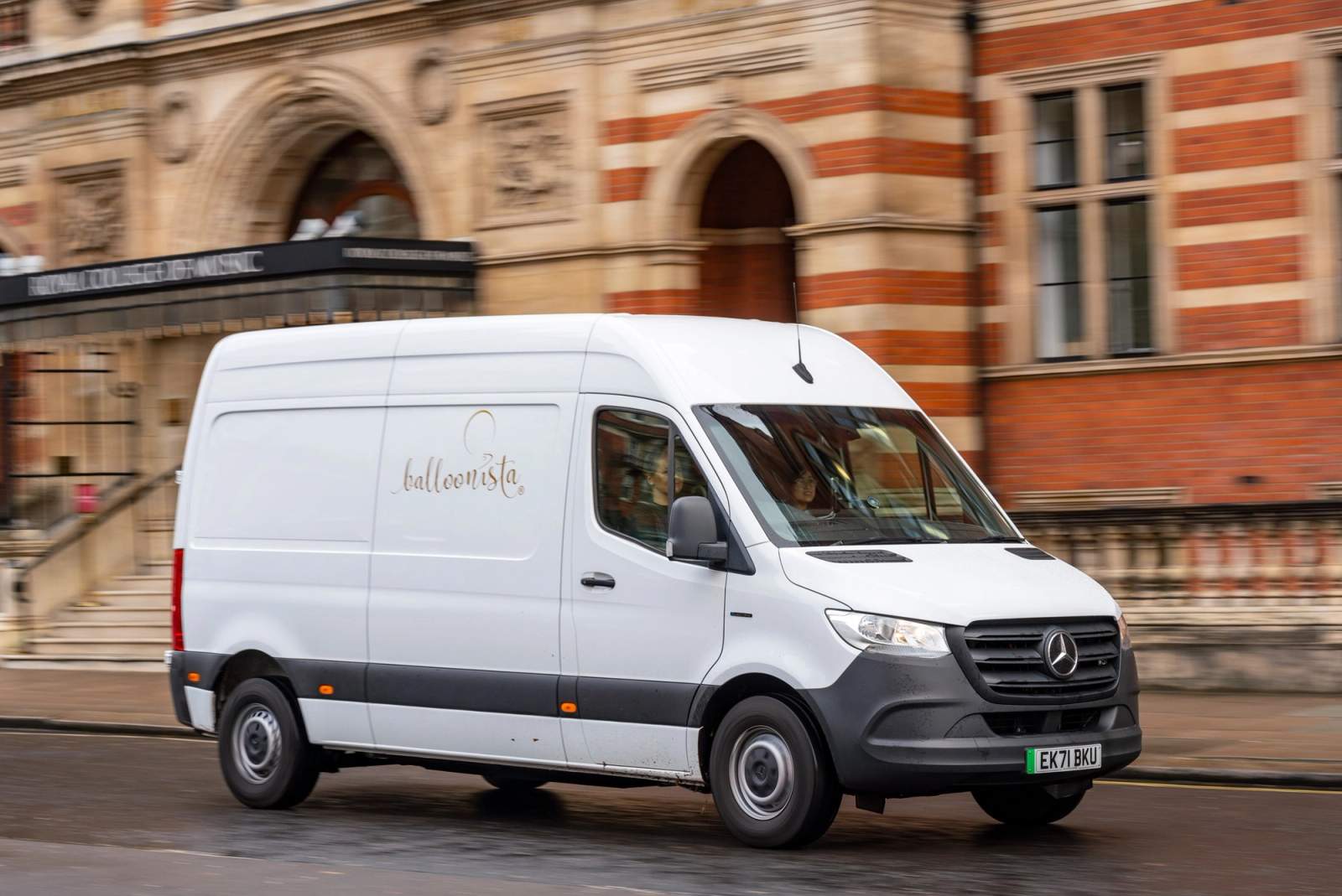 White Mercedes eSprinter driving