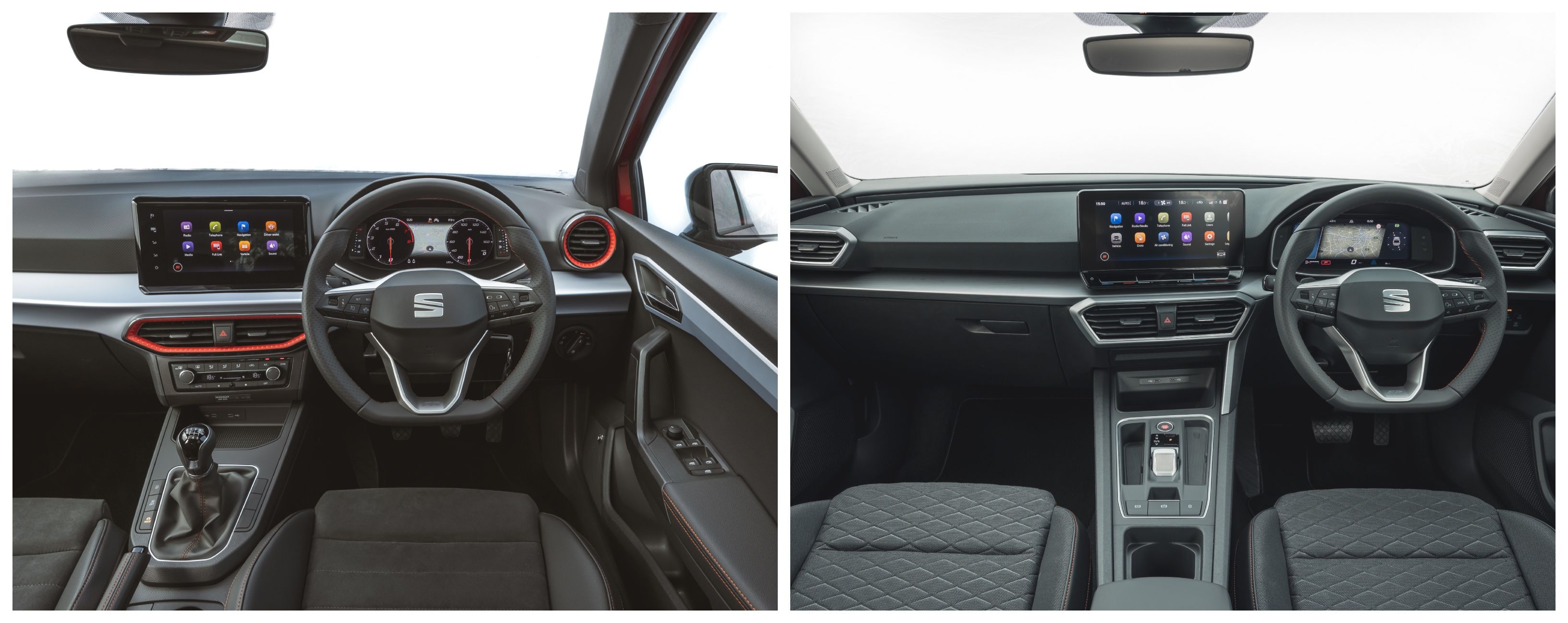 Seat Ibiza (left) and Seat Leon (right) interiors 