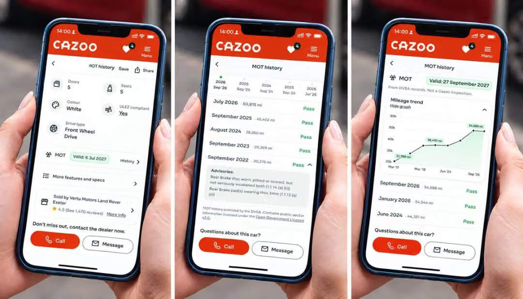 Cazoo adds official MOT and mileage history to its car listings