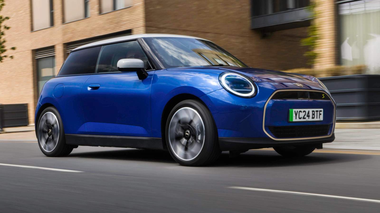 Blue Mini Electric on road
