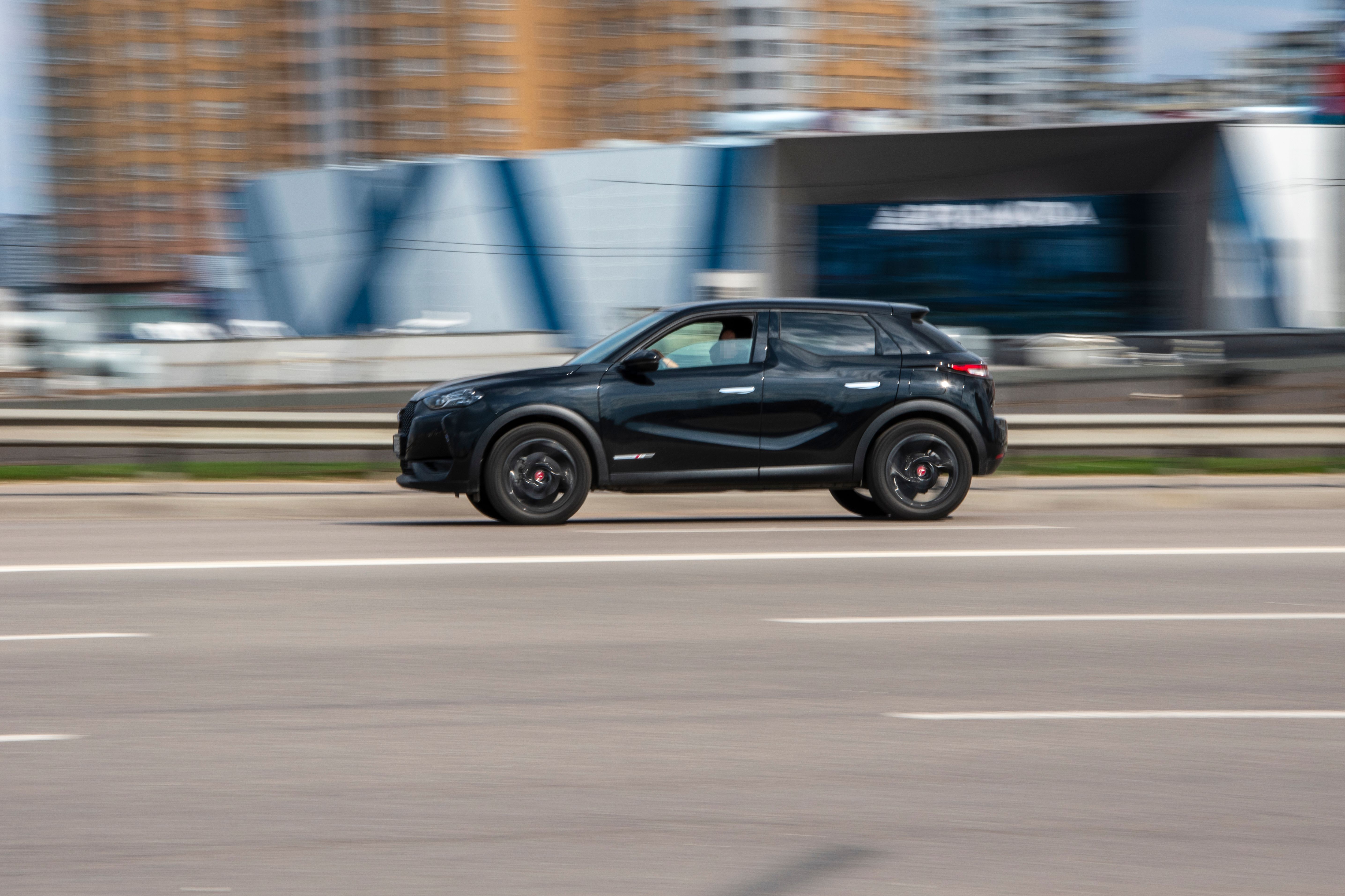 black car on the road