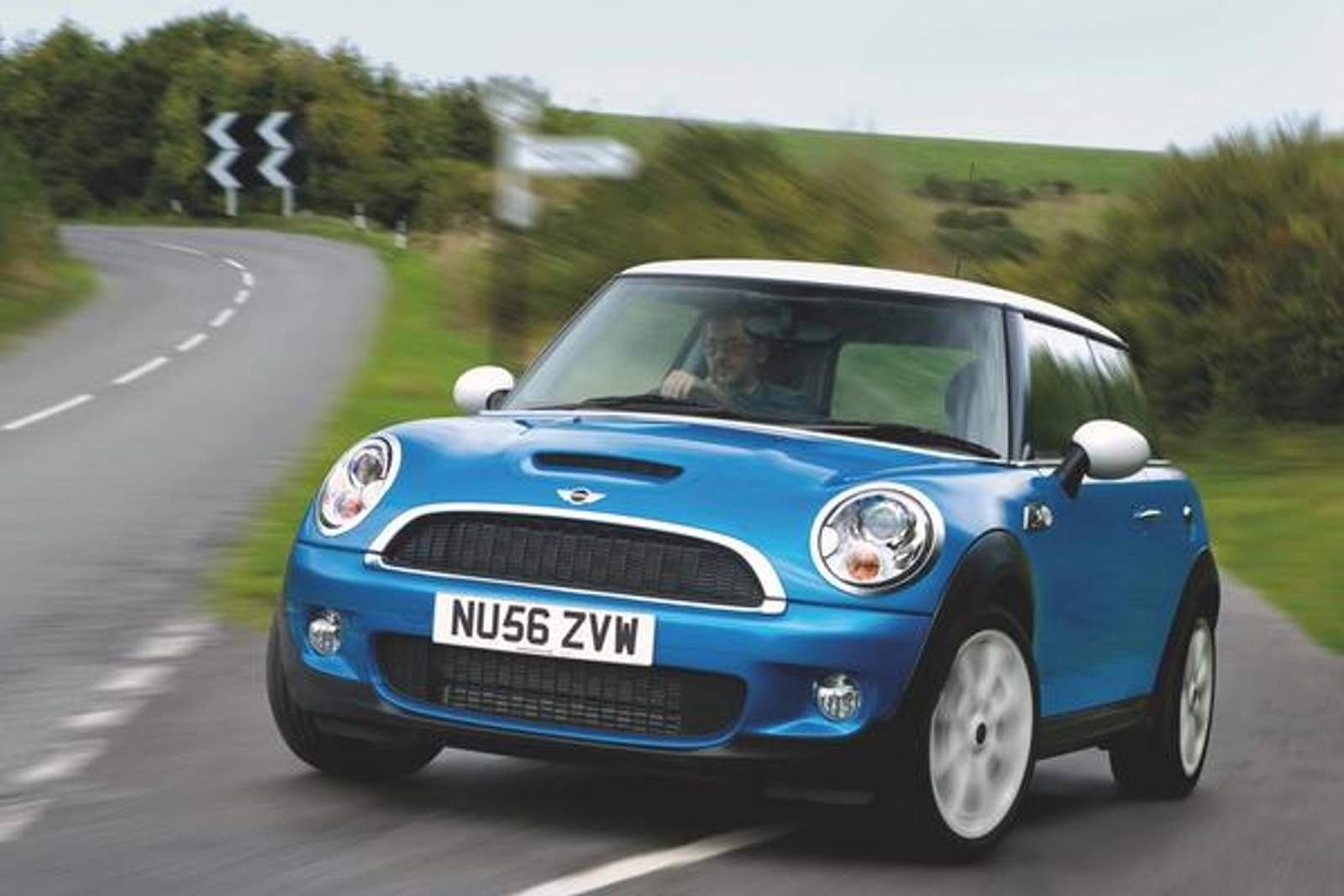 blue car cornering