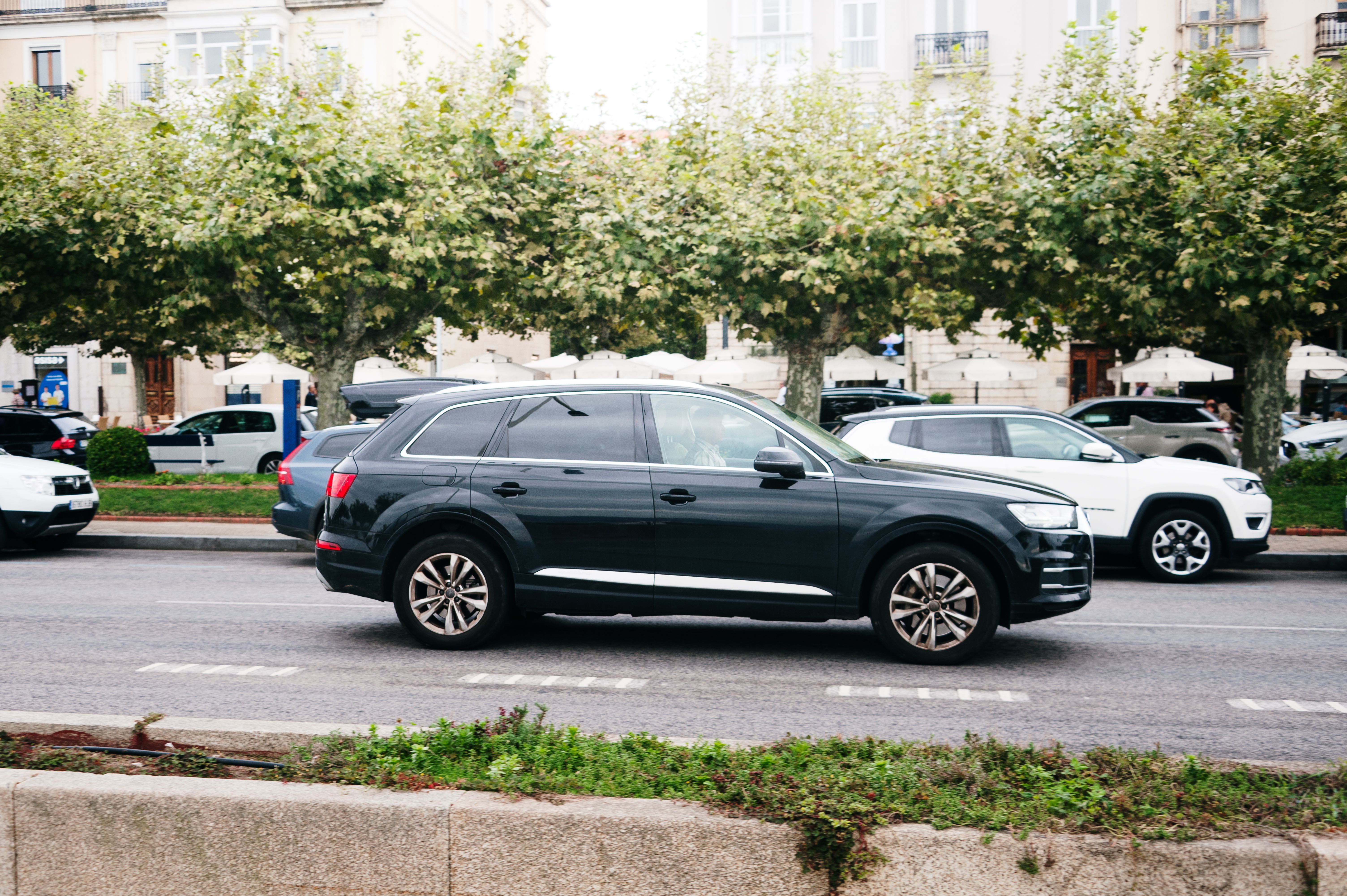 black car on the road