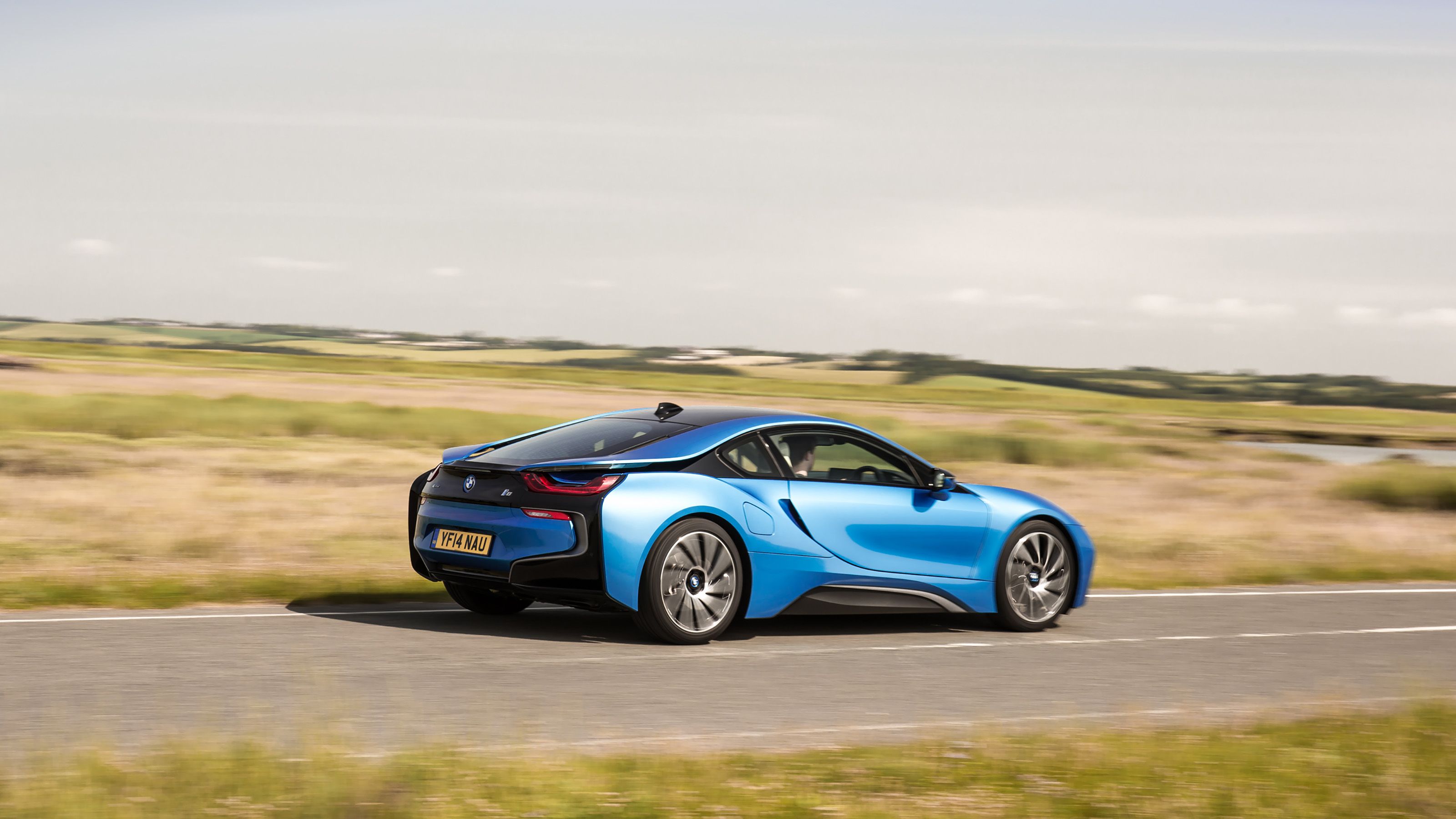 Blue BMW i8 rear driving