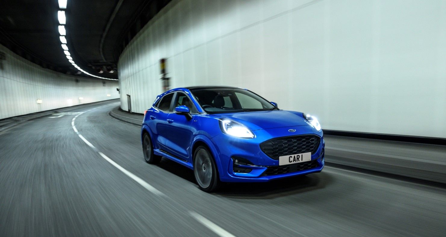 Blue Ford Puma driving