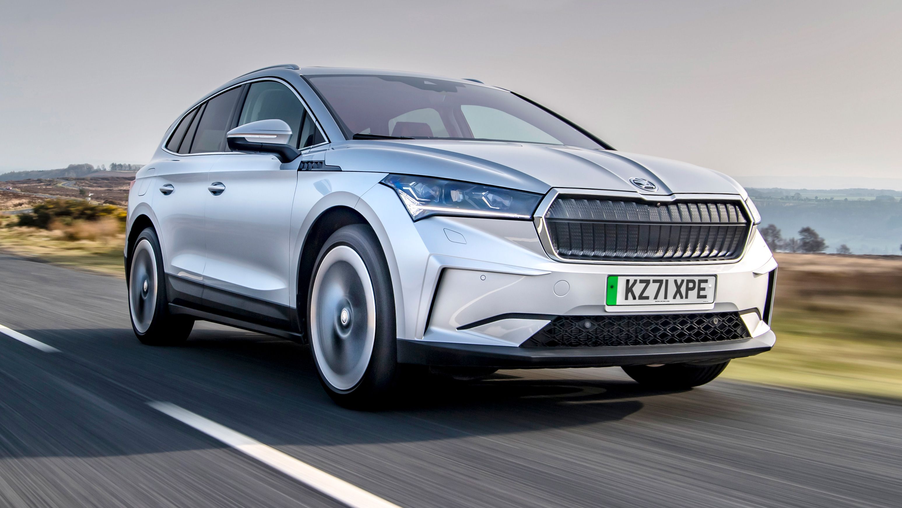 Skoda Enyaq EV front quarter driving