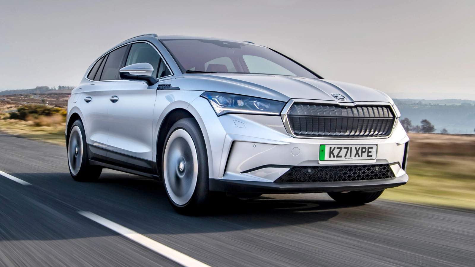 Skoda Enyaq EV front quarter driving