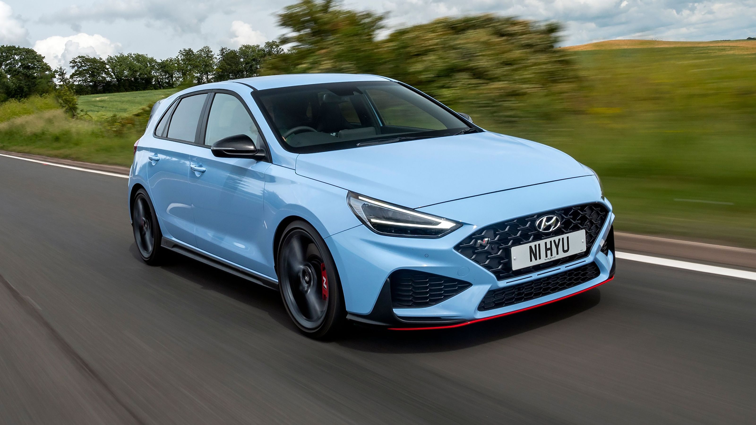 Blue Hyundai i30N front driving