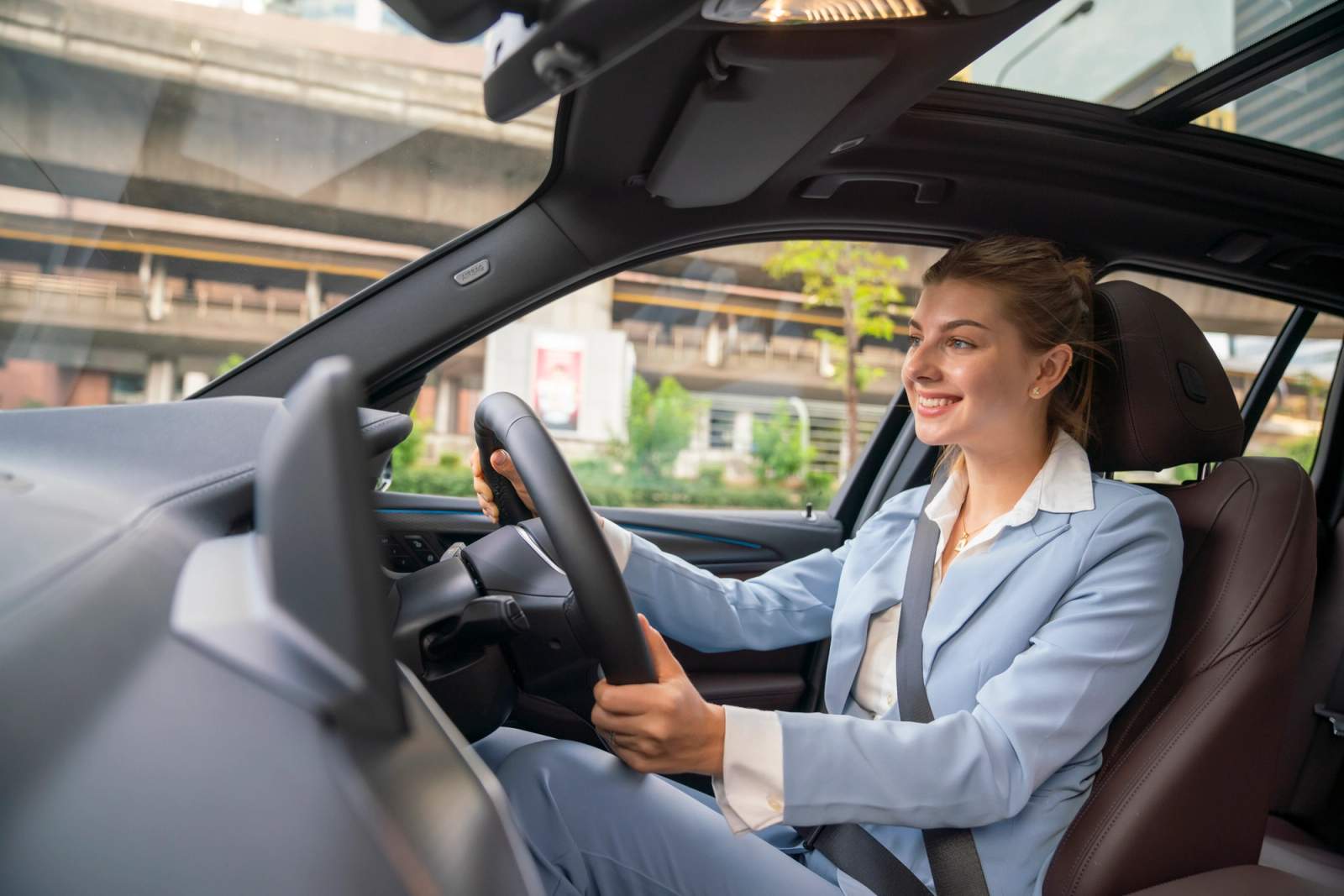 car lady happy