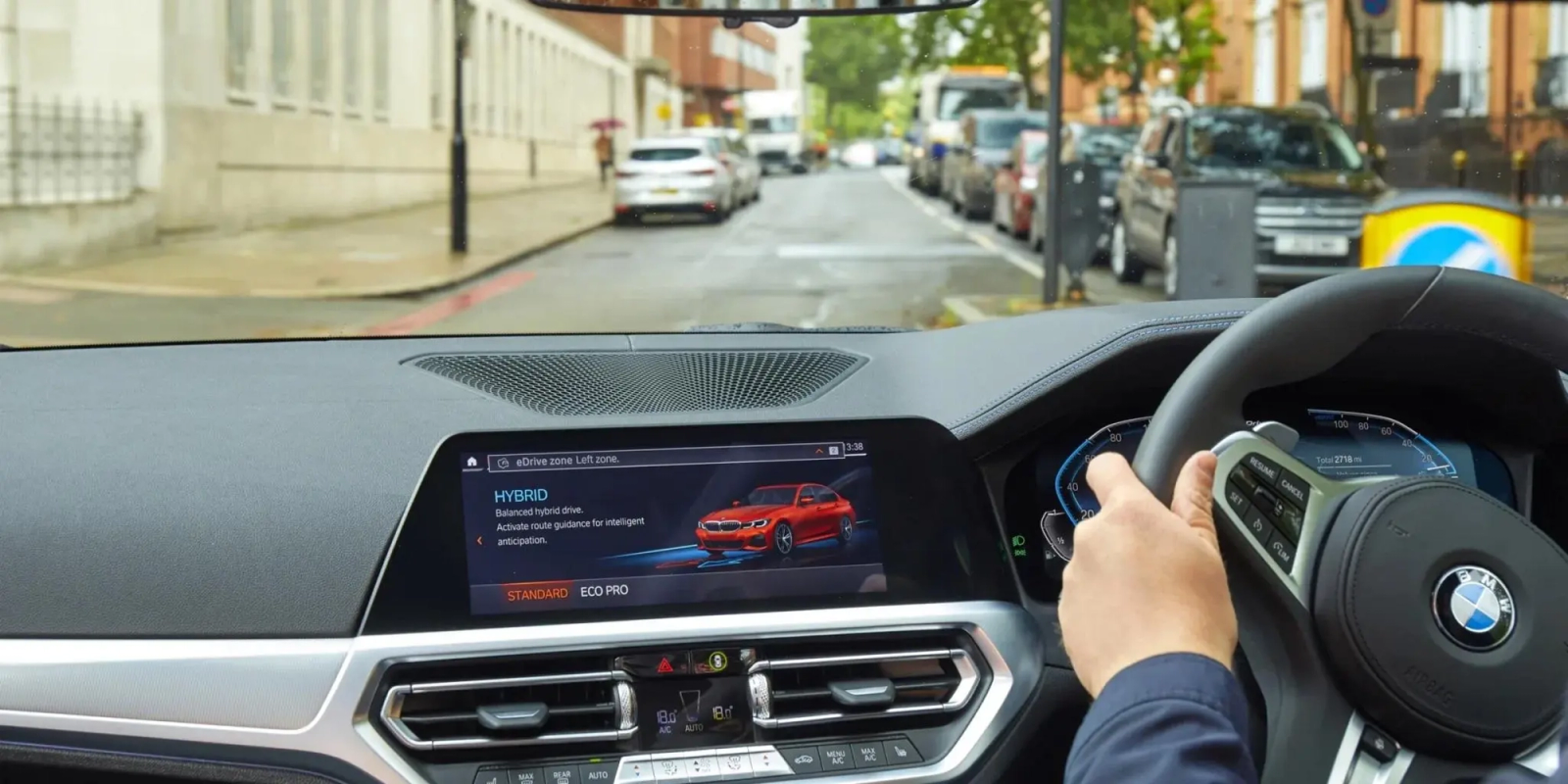 inside of BMW car with person driving