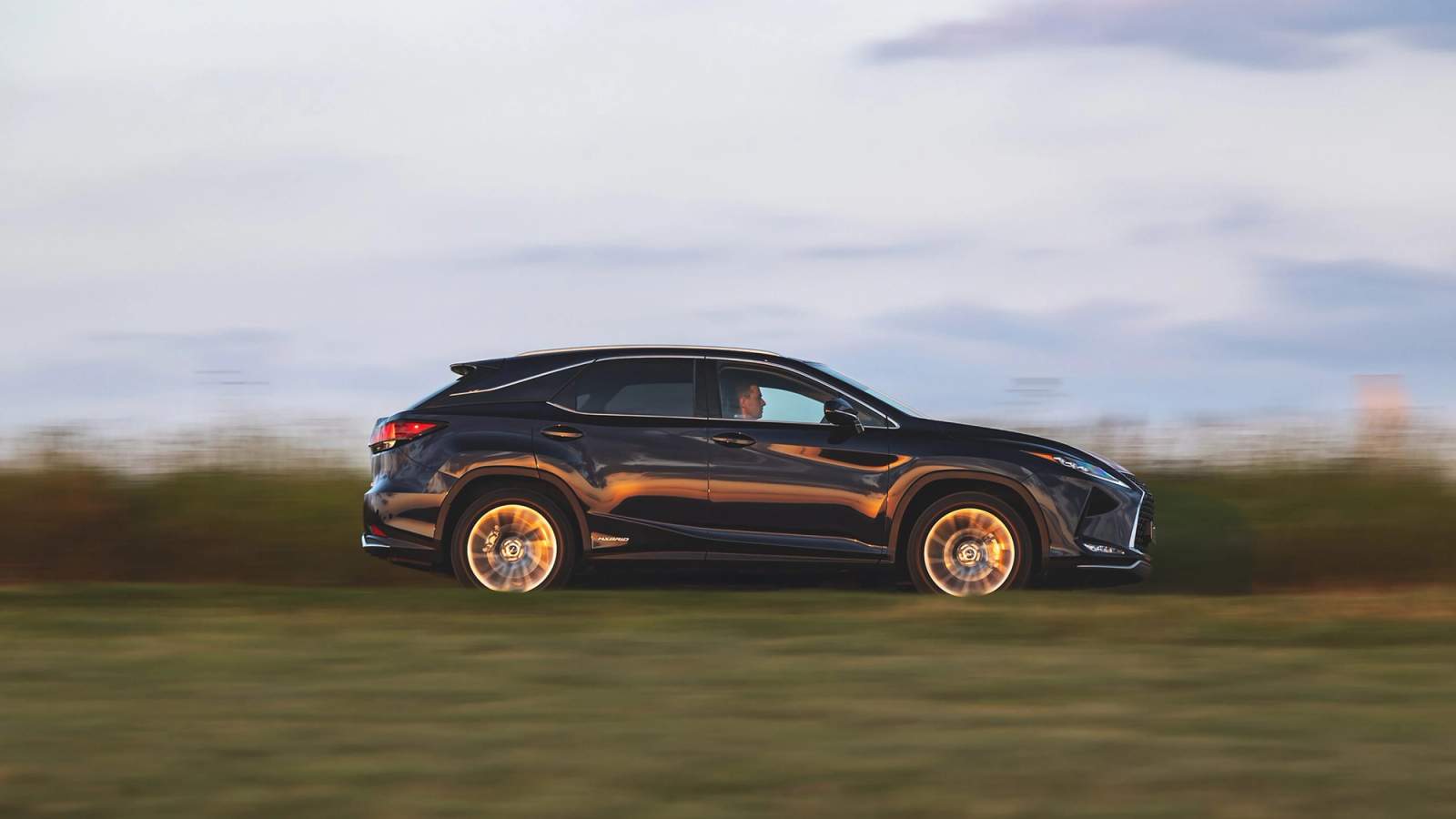 Blue Lexus RX side driving