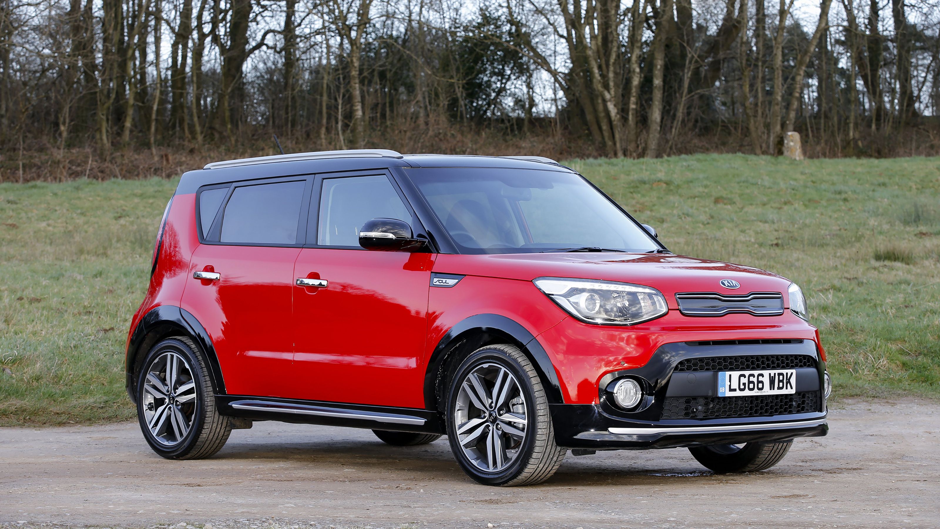 Red Kia Soul front