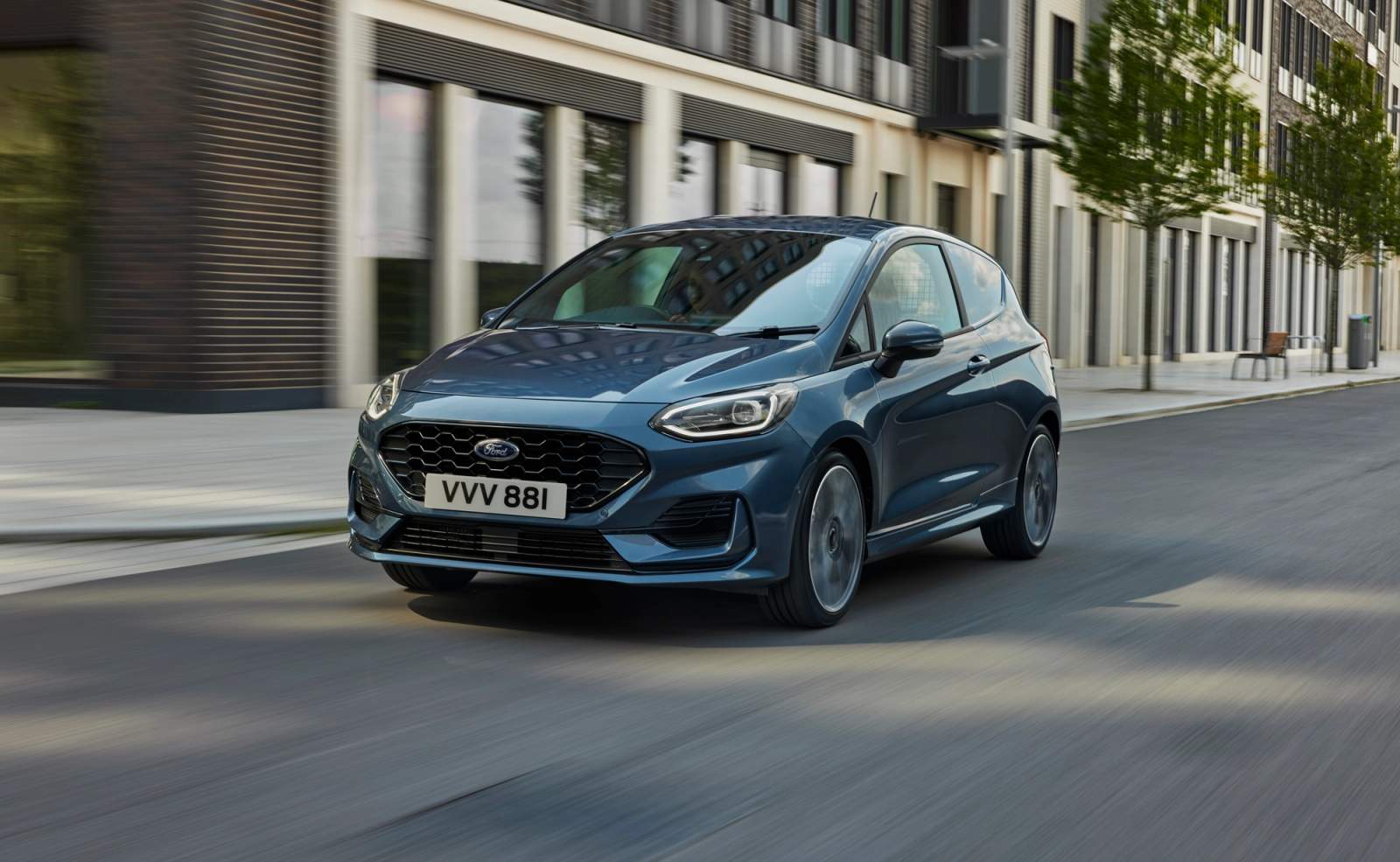 Blue Ford Fiesta Van driving