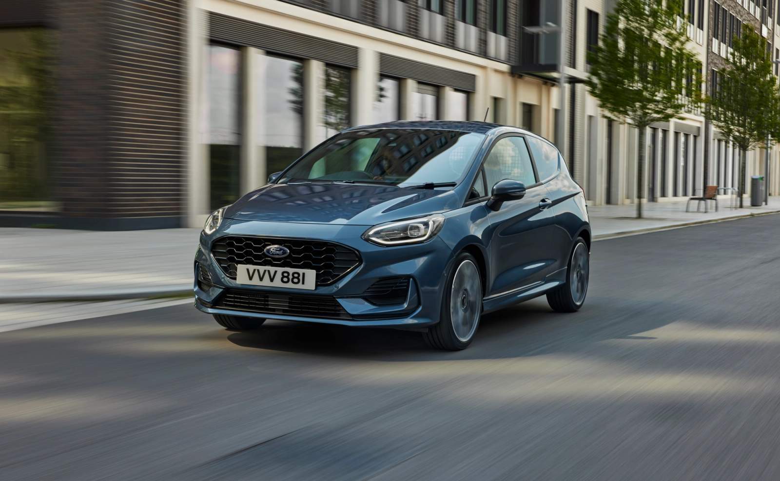 Blue Ford Fiesta Van driving