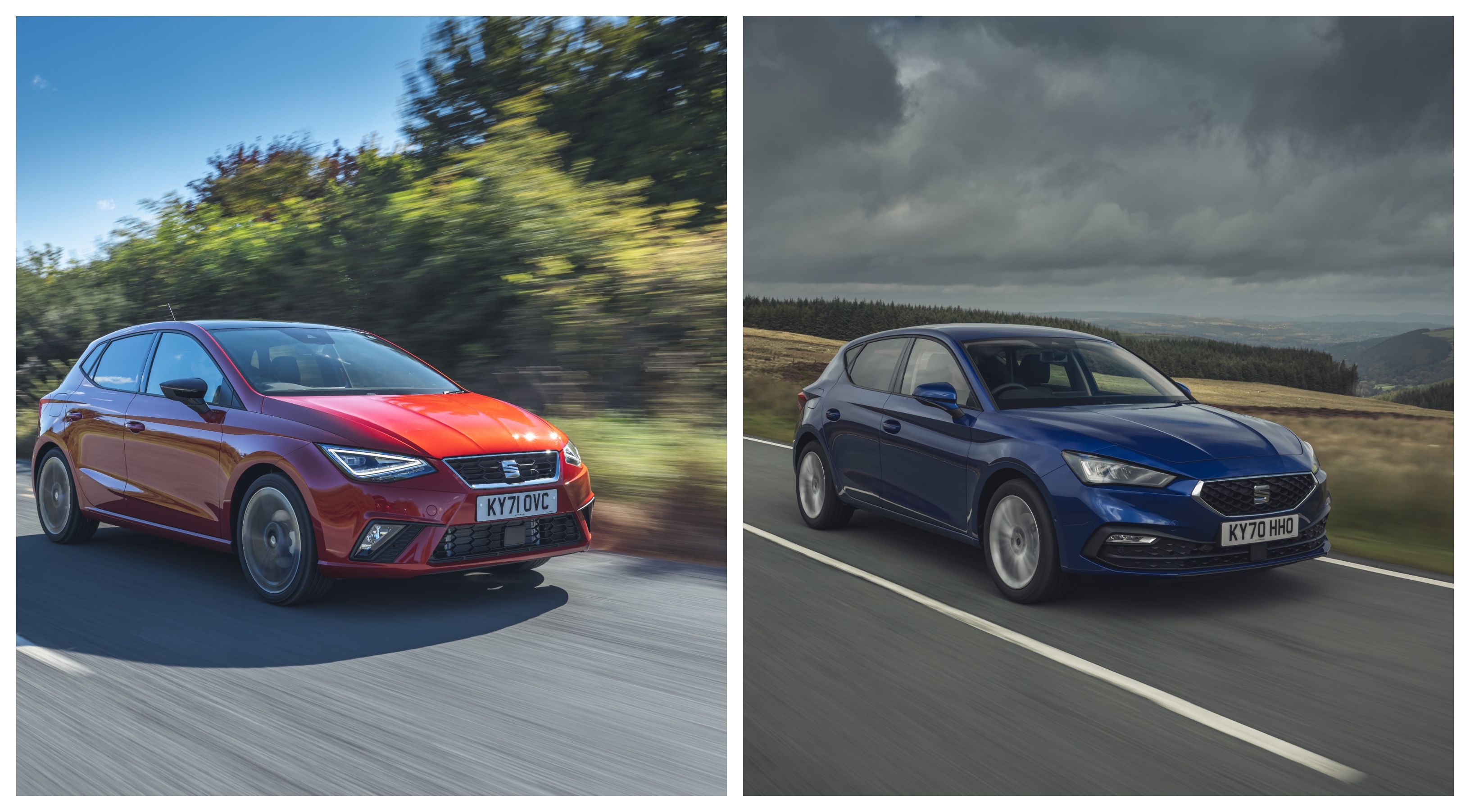 Red Seat Ibiza and Blue Seat Leon
