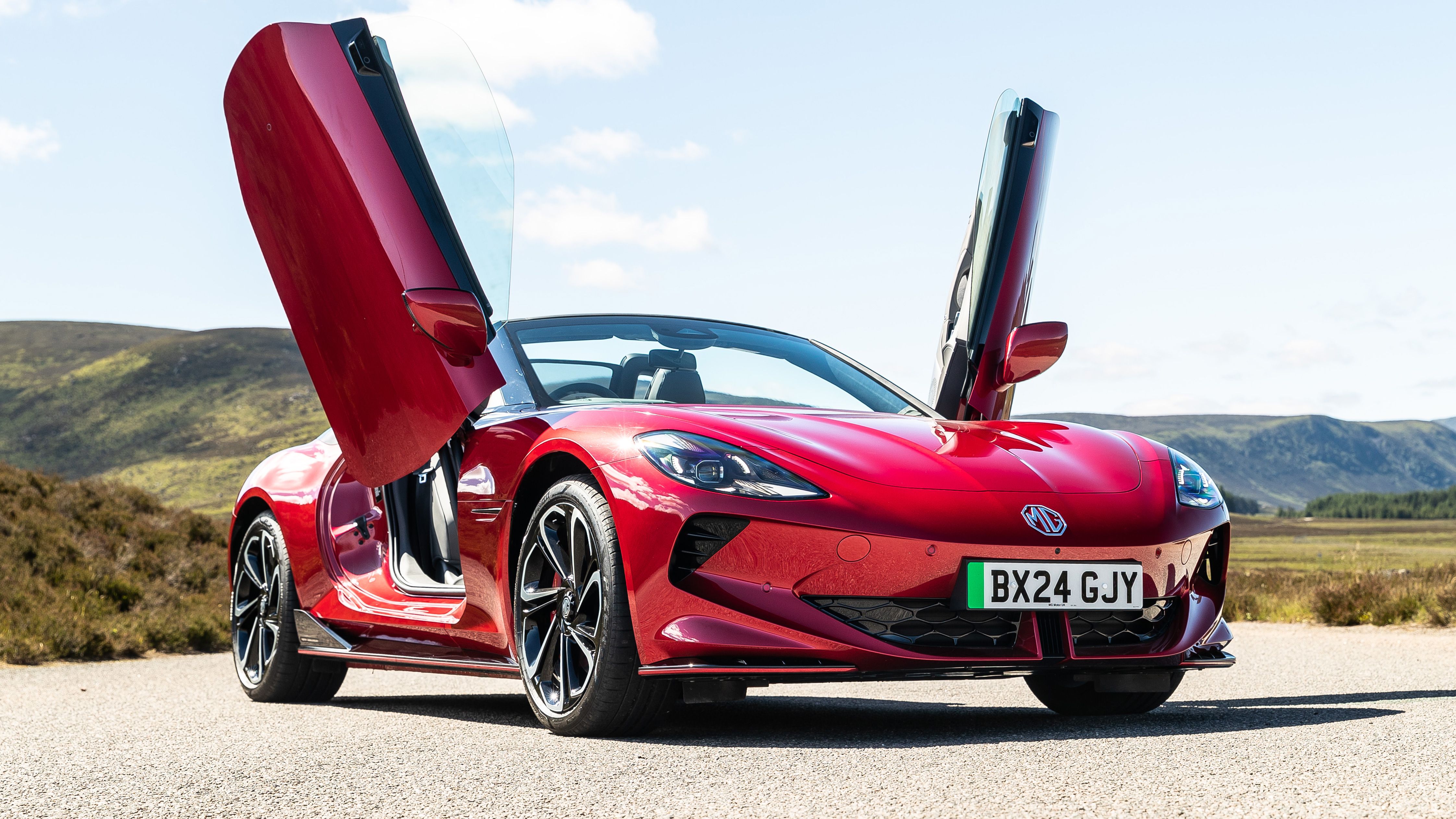 MG Cyberster parked with doors up