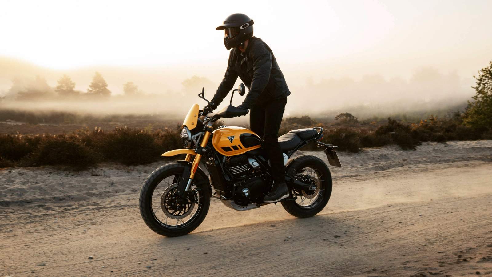 Man riding a Triumph motorbike off-road