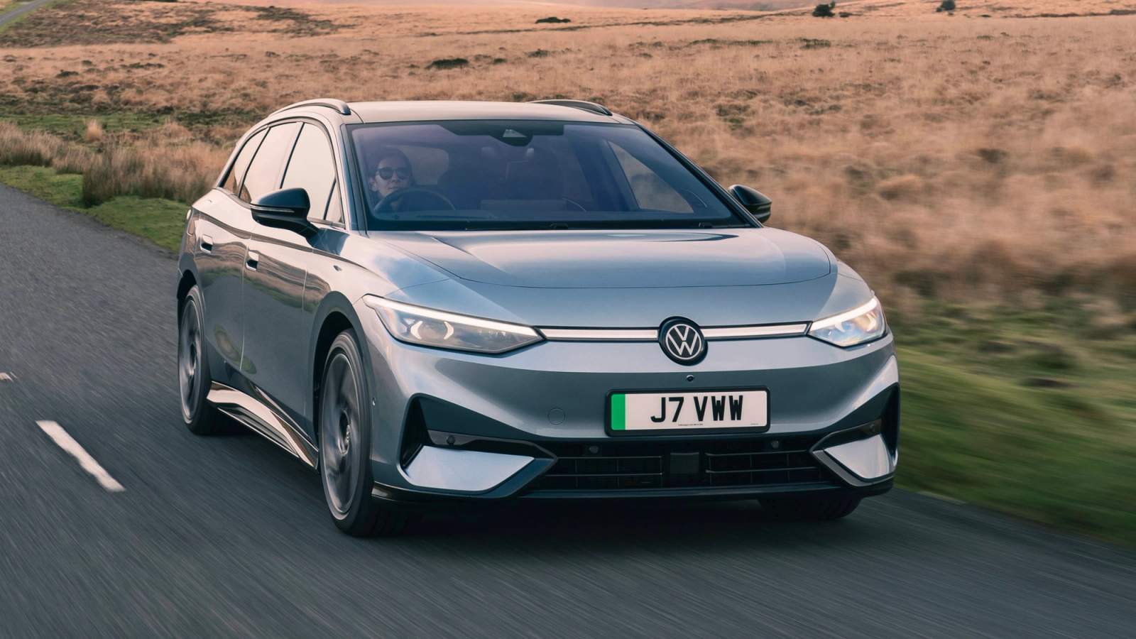 Silver Volkswagen ID.7 Tourer driving