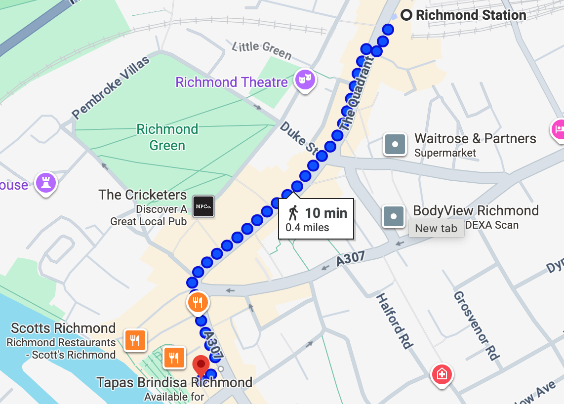 Map with directions to Cazoo's office from Richmond Station