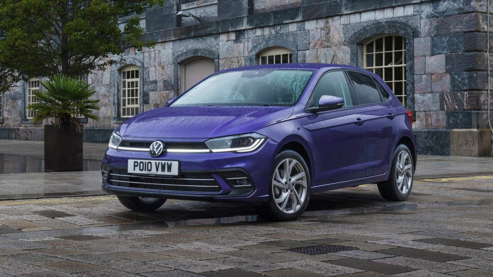 Purple Volkswagen Polo parked