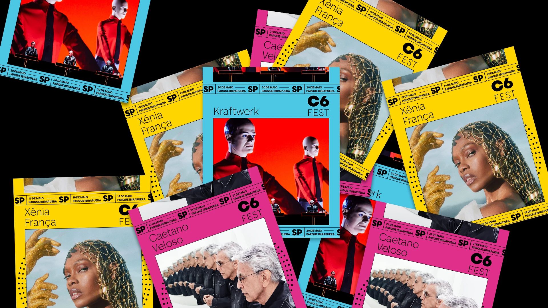 Cartazes com os artistas do C6 Fest