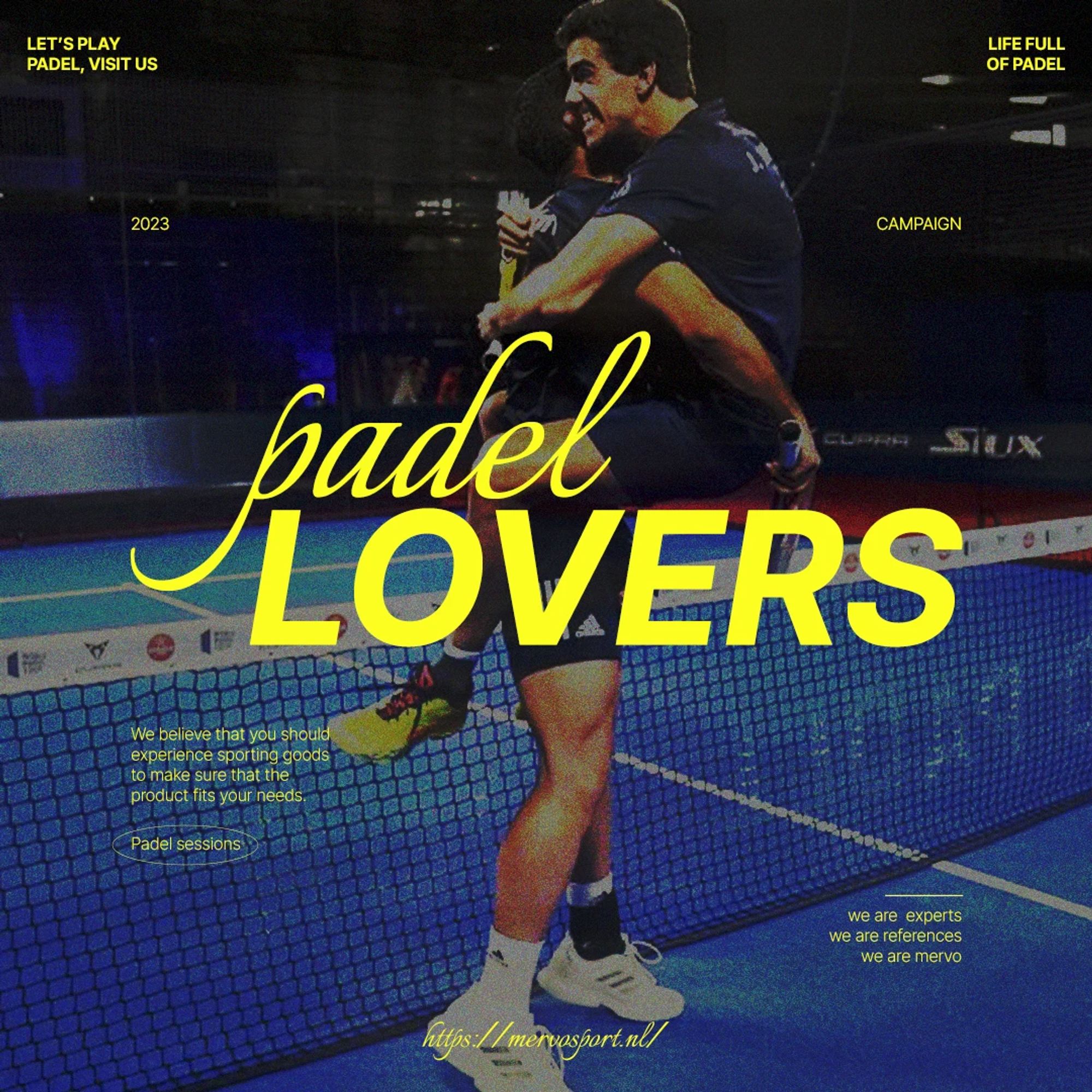 Peça "Padel lovers" com dois jogadores se abraçando