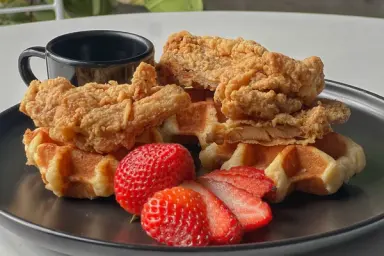 Chicken and waffles Chef Nam Catering Ann Arbor