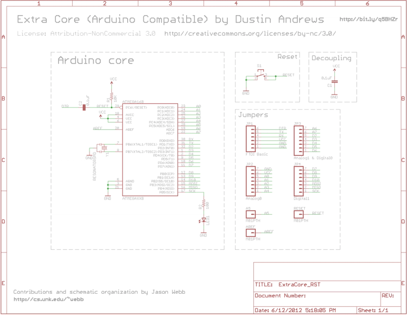 ExtraCore RST schematic featuring an ATMega328