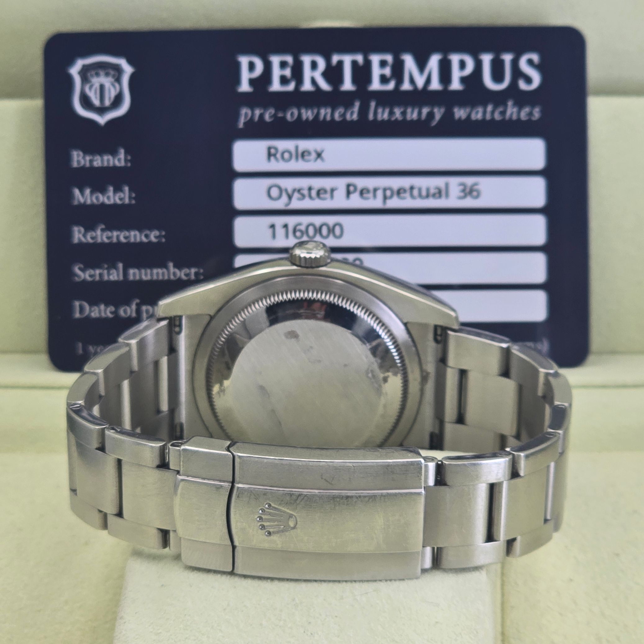 Rolex Oyster Perpetual 36 Grey Dial Ref. 116000 — pre-owned luxury watch at Pertempus, view 5