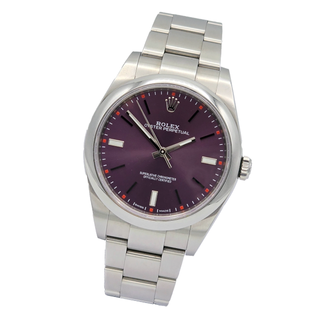 Rolex Oyster Perpetual Red Grape Ref. 114300 — pre-owned luxury watch at Pertempus, view 1