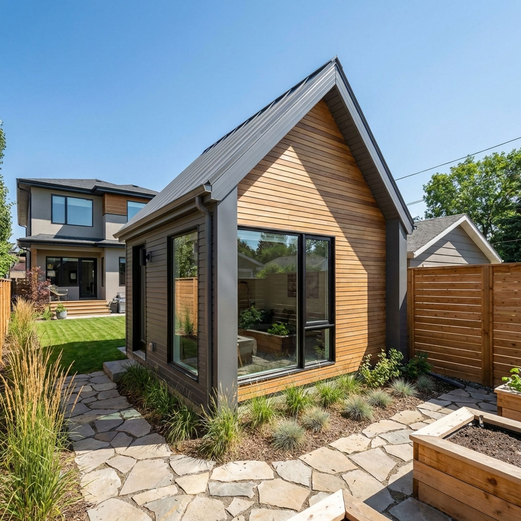 Modern detached backyard garden suite exterior