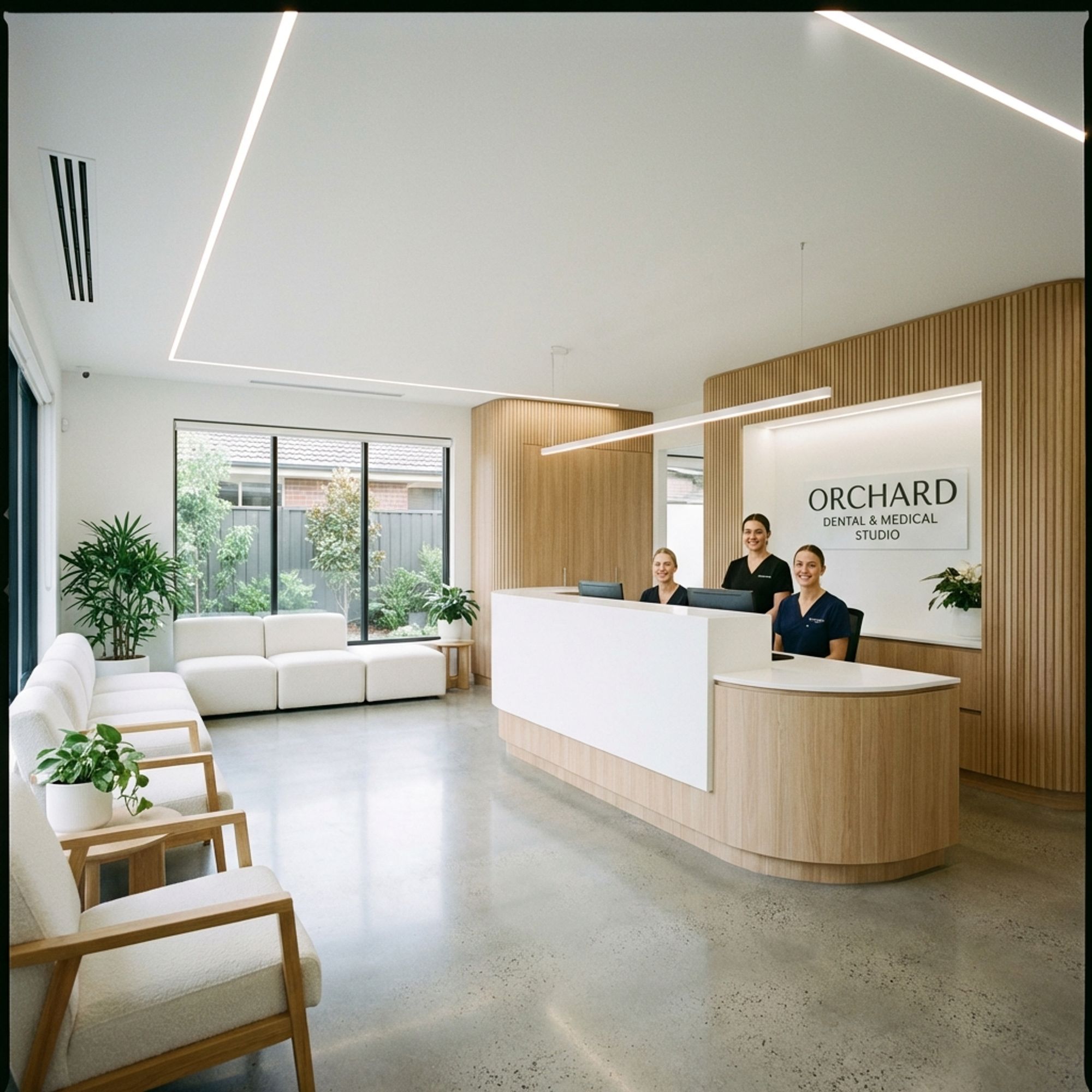 Pristine modern medical clinic waiting area