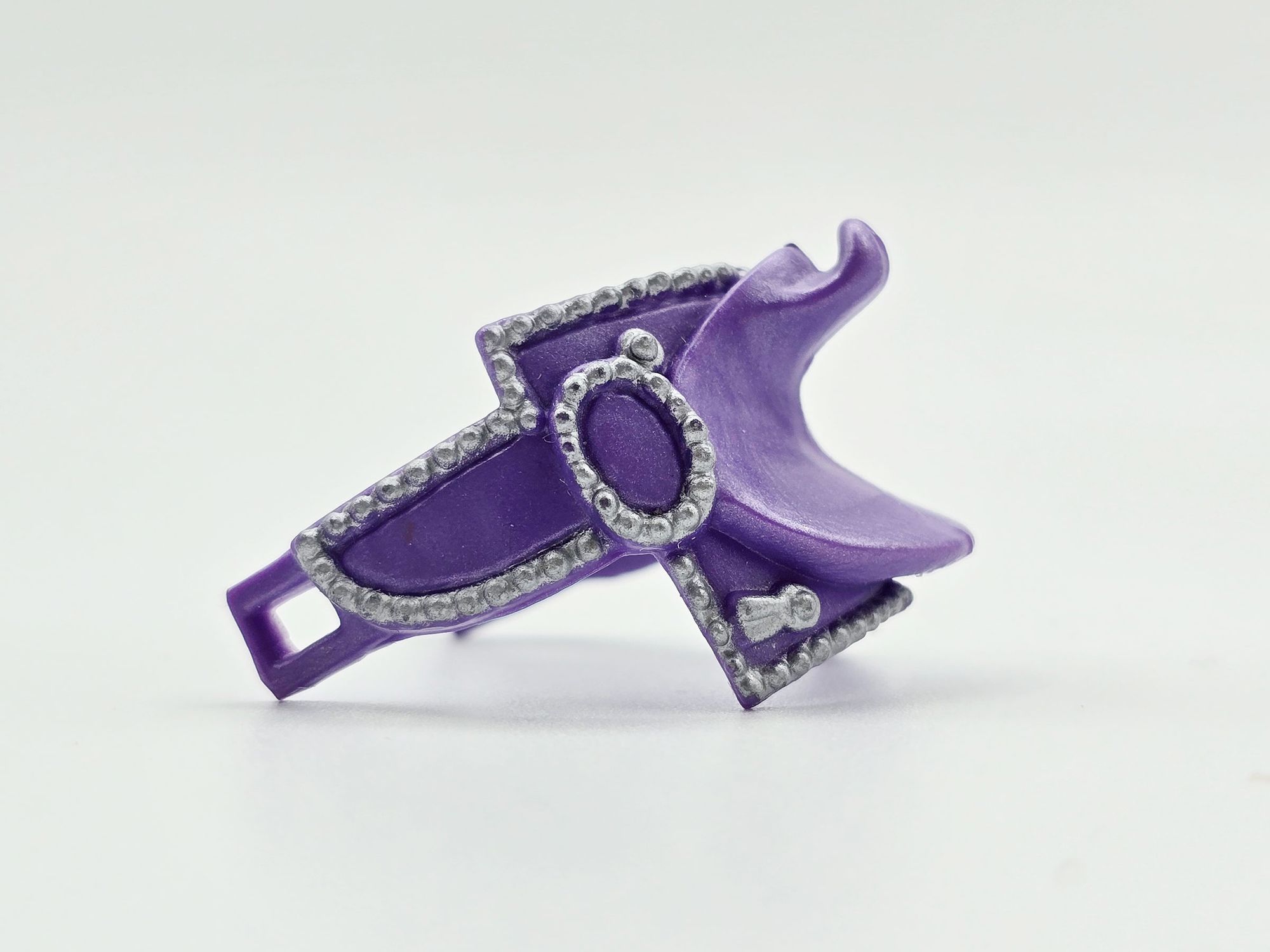 Detailed view of Western saddle with silver trim Sky Blaze Pony