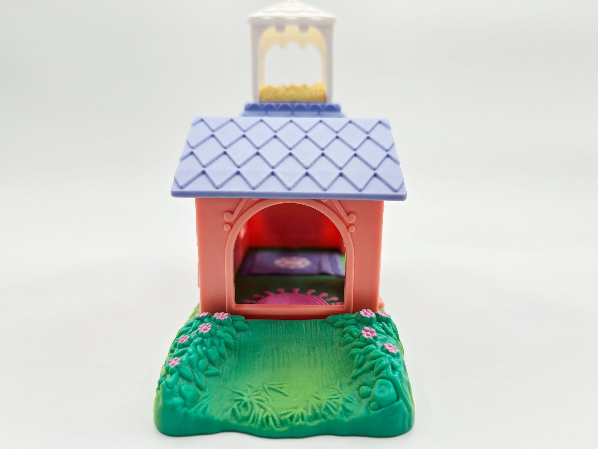 Detailed view of House with roof, birdhouse and grassy platform Garden Tag Friends