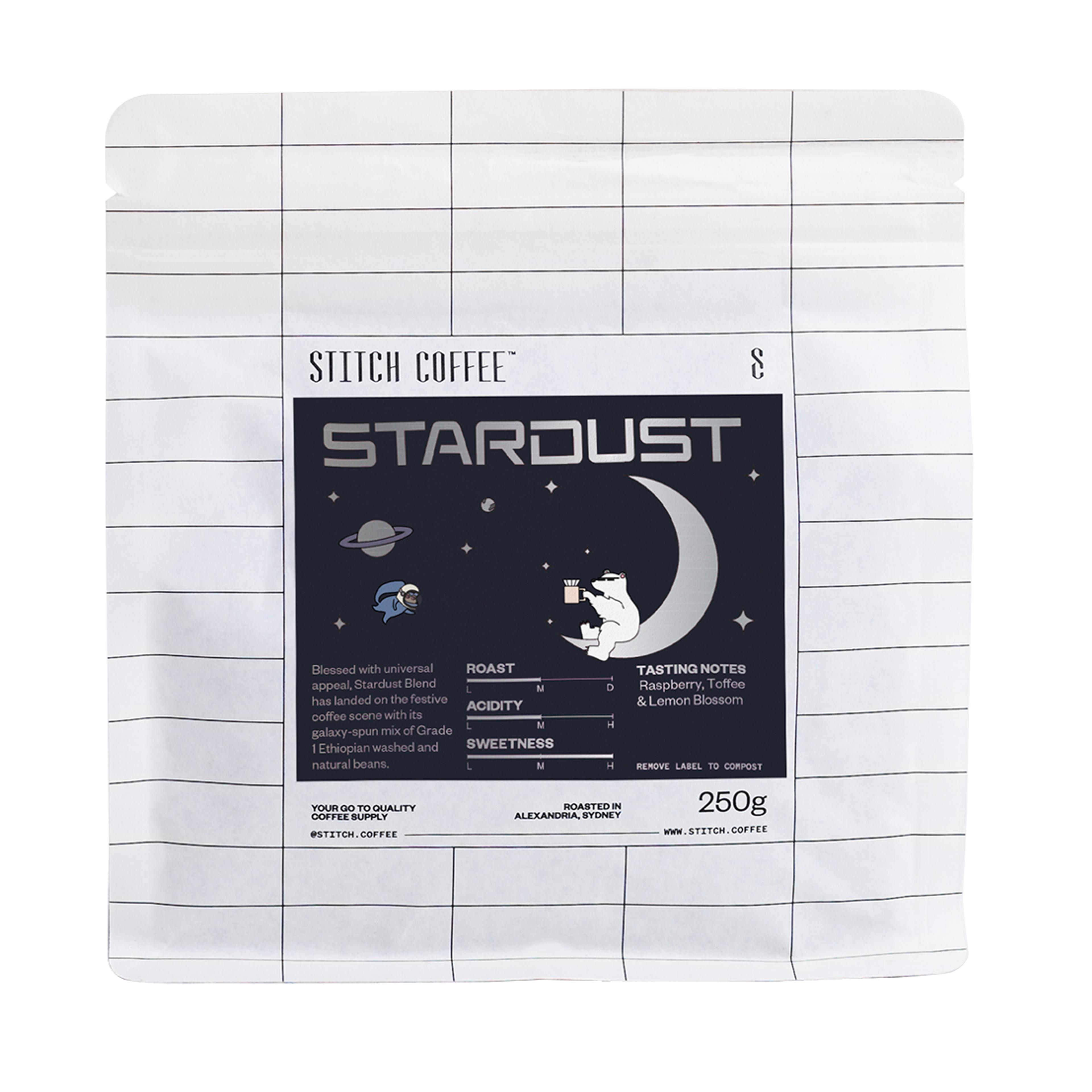 Stitch Coffee, Stardust Blend 250g bag, front. 