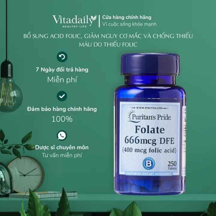 Viên Ngăn Ngừa Thiếu Máu Bổ Sung Folic Acid 400 mcg Puritan’s Pride Folate 666 250Viên