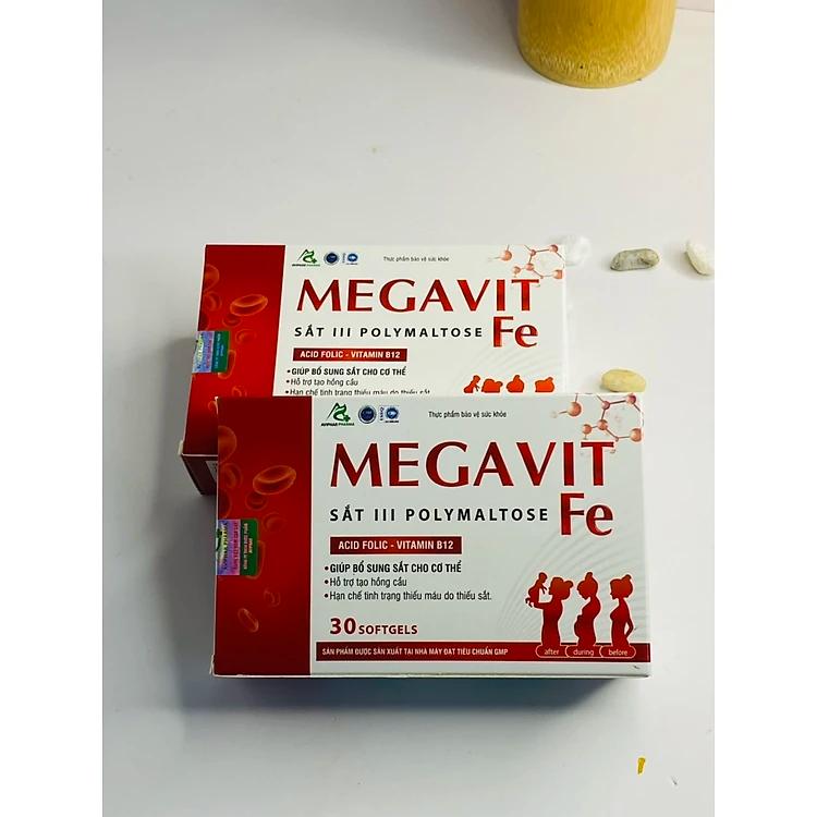 Viên Uống Bổ Sung Sắt, Acid Folic ,Vitamin B12 MEGAVIT FE Giúp Hổ Trợ Hồng Cầu , Giảm Tình Trạng Thiếu Máu Do Thiếu Sắt Hộp 30 Viên