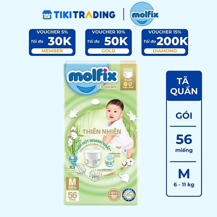 Tã/bỉm quần Molfix Thiên nhiên Super Jumbo M (6kg - 11kg) - Gói 56 miếng