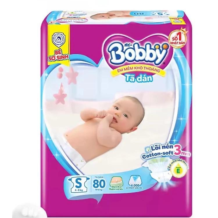 Tã Dán Trẻ Em Bobby Size S 80 Miếng ( S80 Cho Bé 4 Đến 8 Kg) Êm Mềm Khô Thoáng - Bỉm Dán Bobby Size S
