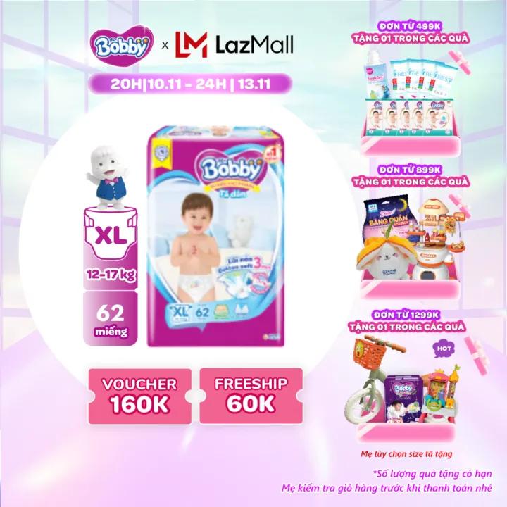 Tã/Bỉm dán Bobby 3mm Ultra Jumbo Gạo non Giảm nhiệt XL62