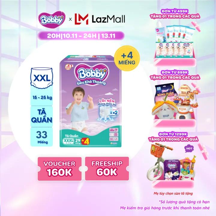 Tã/bỉm quần Bobby 3mm Super Jumbo Gạo non Giảm nhiệt XXXL29