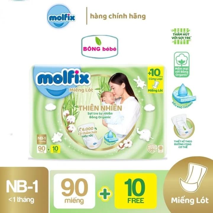 Miếng lót sơ sinh Molfix thành phần sợi tre, bông tự nhiên- Newborn1 (dưới 1 tháng tuổi) - Gói 90+10 miếng
