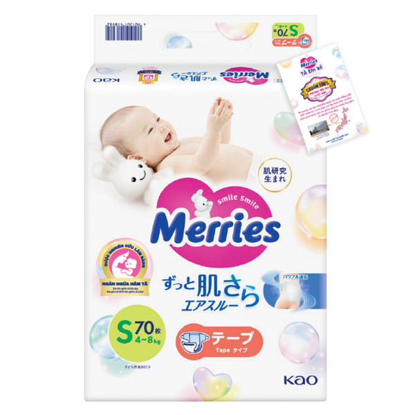 Tã dán Merries (S, 4-8kg, 70 miếng)