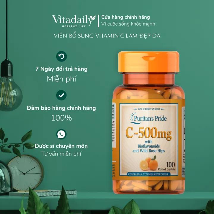 Viên Bổ Sung Vitamin C làm đẹp da 500mg-1000mg Puritan's Pride 100 viên