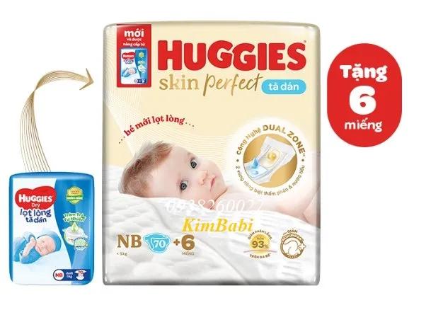Tã dán lọt lòng Huggies NB70+6 miếng Skin Perfect mới (dưới 5kg)