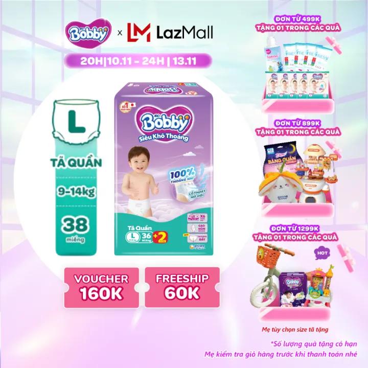 Tã quần Bobby Siêu Khô Thoáng - 100% Thoáng Khí Jumbo L36